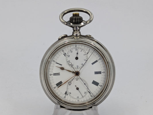 Antique Silver Rattrapante Pocket Watch by Jules-Frédéric Jeanneret